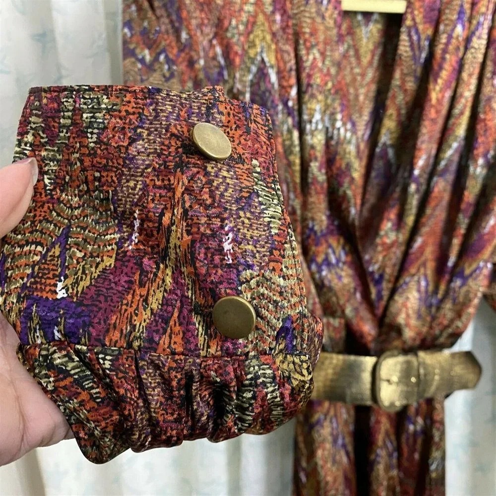 Vintage Caron Chicago Dress Shirtdress Geometric Ikat Pattern Slinky Sexy Belted